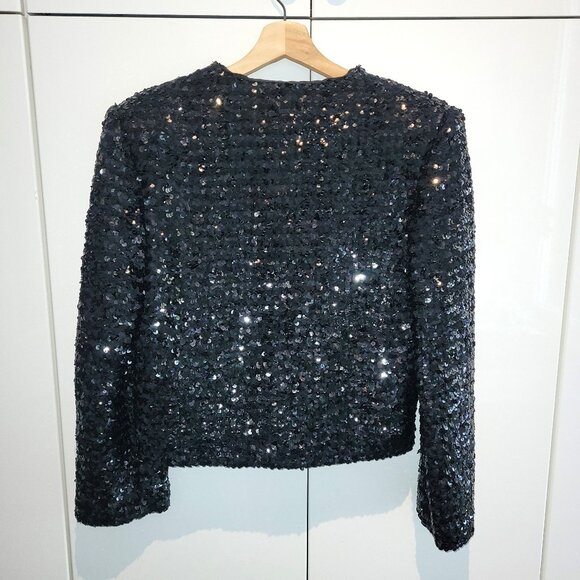 Vintage 80s cropped black sequin jacket Size 8 - Picture 3 of 6